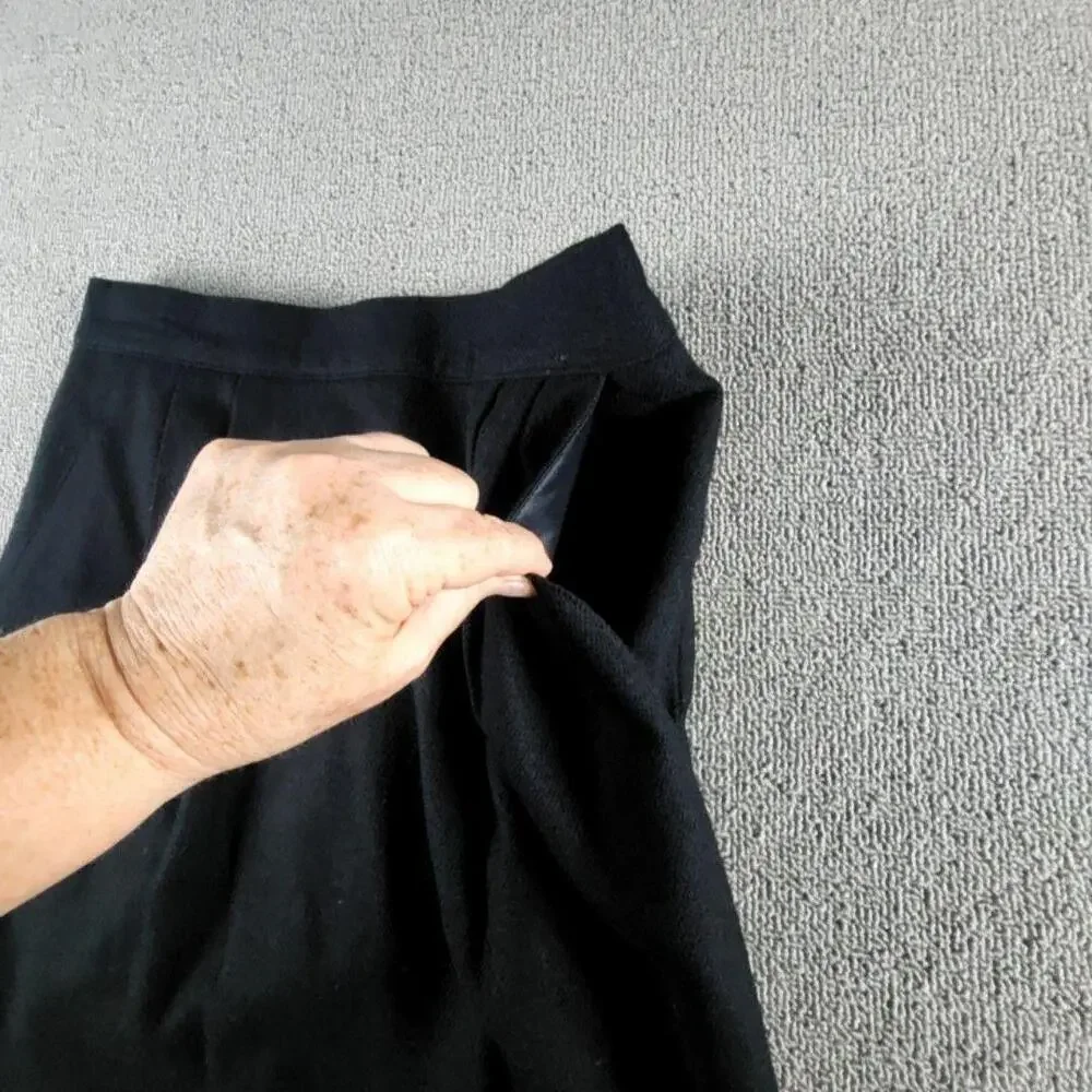 Vntg Sag Harbor Skirt Womens 8 Black Wool Straight Midi Lined Pockets Career